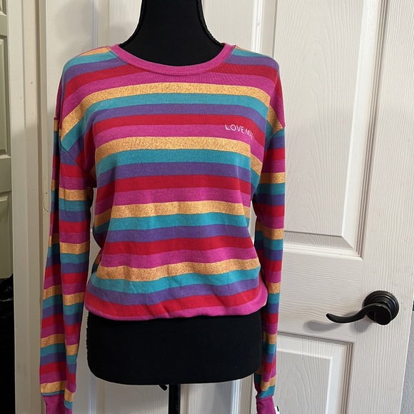 1058 Women’s  SpiritualGangster LongSleeve MetallicStripe Sweatshirt sz M - Picture 10 of 12